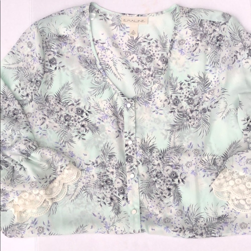 Emaline Womens Sheer Button Up Top